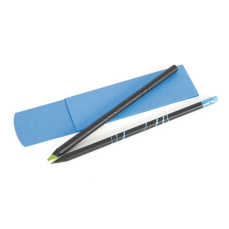 Etui Papier Bleu Turq 1 ou 2 Crayon | Accessoire d'Écriture Publicitaire Bleu 13